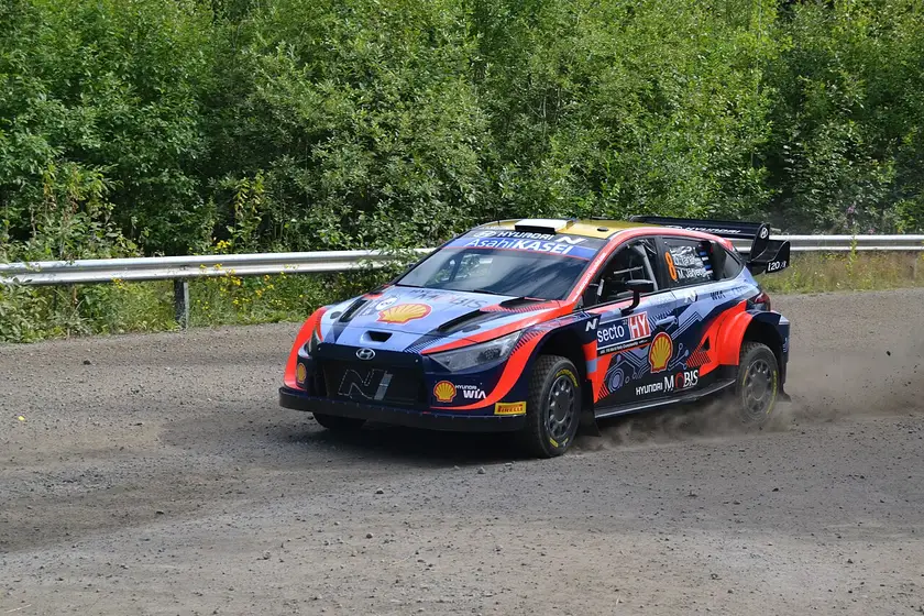 Ott Tänaks Hyundai på shakedown inför Rally Finland 2022.